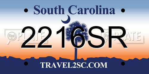 2216SR South Carolina License Plate