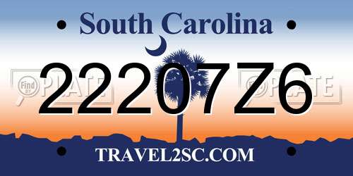 22207Z6 South Carolina License Plate