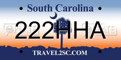222HHA South Carolina License Plate