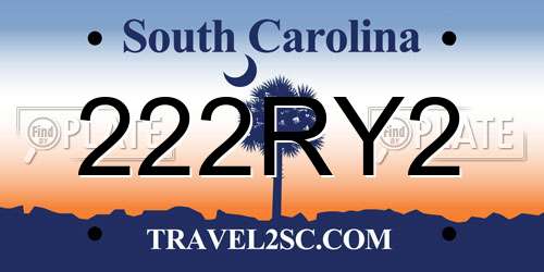 222RY2 South Carolina License Plate