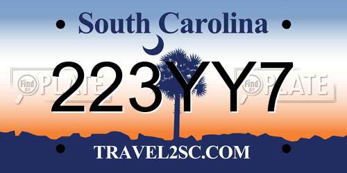 223YY7 South Carolina License Plate