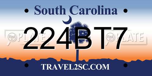 224BT7 South Carolina License Plate