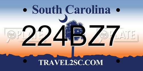 224BZ7 South Carolina License Plate