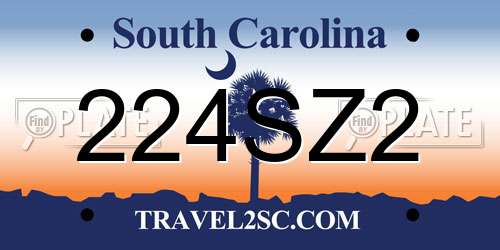 224SZ2 South Carolina License Plate