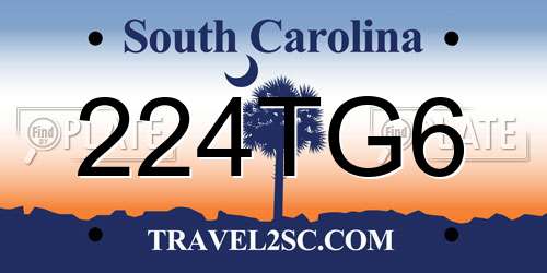 224TG6 South Carolina License Plate