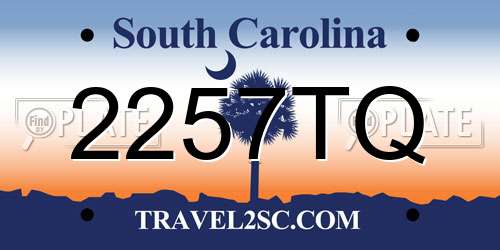 2257TQ South Carolina License Plate