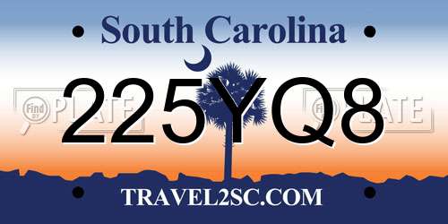 225YQ8 South Carolina License Plate