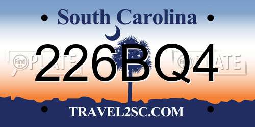 226BQ4 South Carolina License Plate