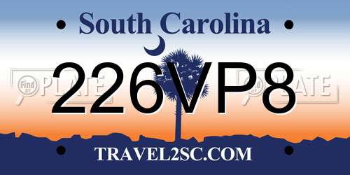 226VP8 South Carolina License Plate