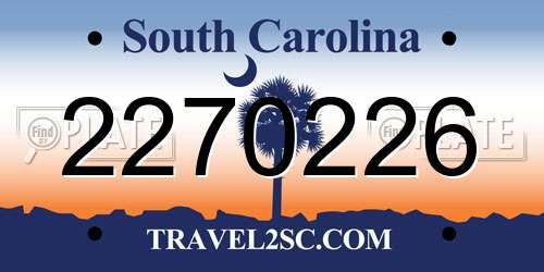 2270226 South Carolina License Plate