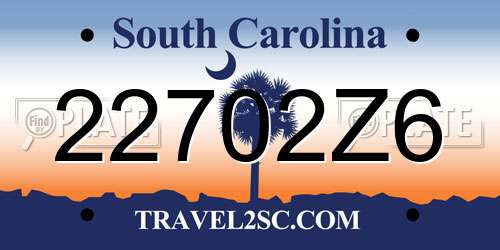 22702Z6 South Carolina License Plate