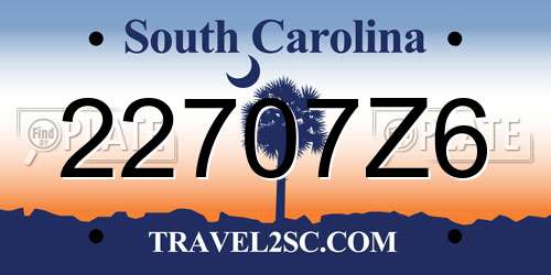 22707Z6 South Carolina License Plate