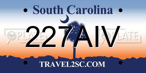 227AIV South Carolina License Plate