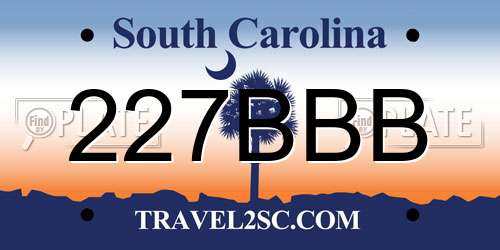 227BBB South Carolina License Plate