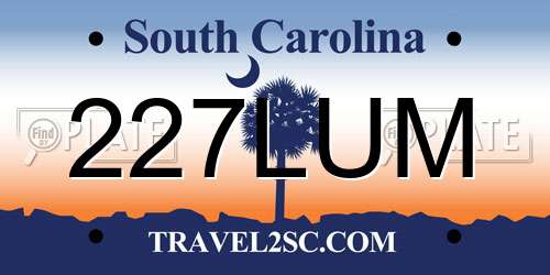 227LUM South Carolina License Plate