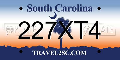227XT4 South Carolina License Plate