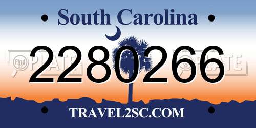 2280266 South Carolina License Plate