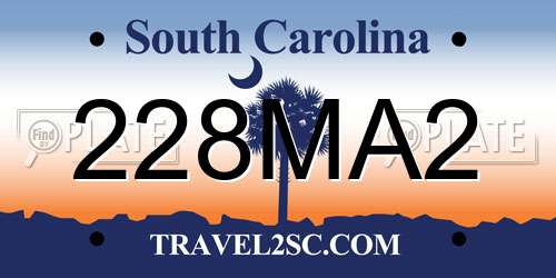 228MA2 South Carolina License Plate