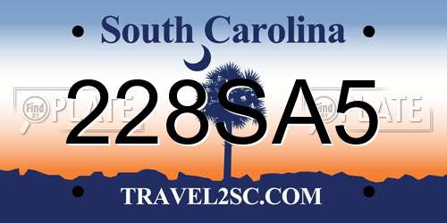 228SA5 South Carolina License Plate
