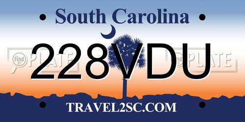 228VDU South Carolina License Plate
