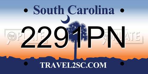 2291PN South Carolina License Plate