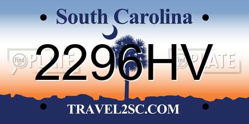 2296HV South Carolina License Plate