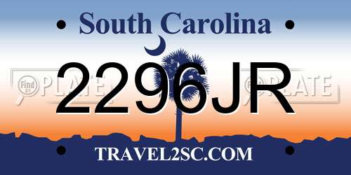 2296JR South Carolina License Plate