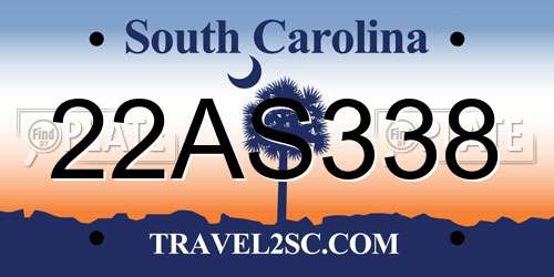 22AS338 South Carolina License Plate