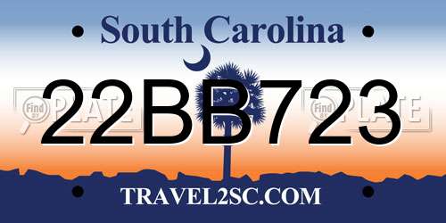 22BB723 South Carolina License Plate