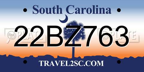 22BZ763 South Carolina License Plate