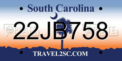 22JB758 South Carolina License Plate