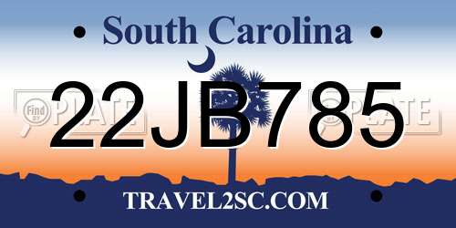 22JB785 South Carolina License Plate