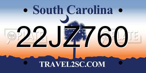 22JZ760 South Carolina License Plate