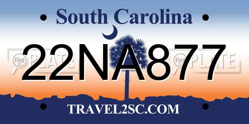22NA877 South Carolina License Plate