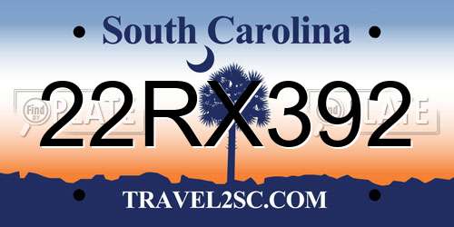 22RX392 South Carolina License Plate