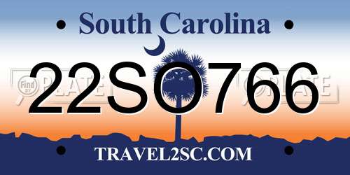 22SO766 South Carolina License Plate