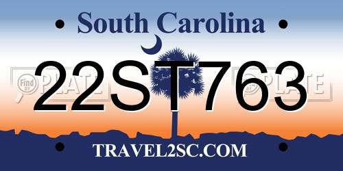 22ST763 South Carolina License Plate