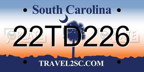 22TD226 South Carolina License Plate