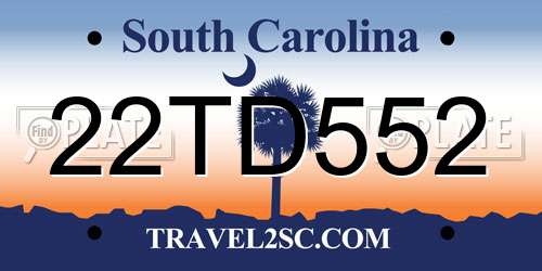 22TD552 South Carolina License Plate