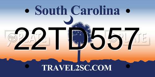 22TD557 South Carolina License Plate