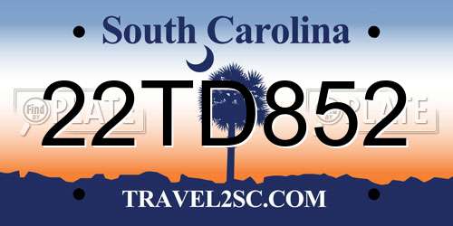 22TD852 South Carolina License Plate
