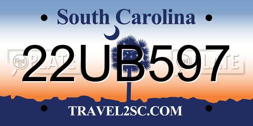22UB597 South Carolina License Plate