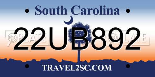 22UB892 South Carolina License Plate
