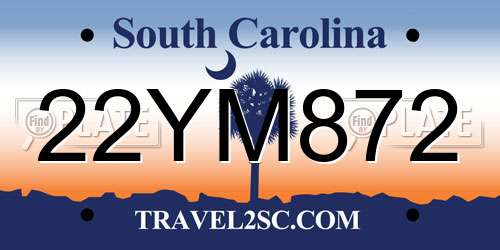 22YM872 South Carolina License Plate