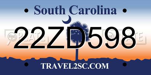 22ZD598 South Carolina License Plate