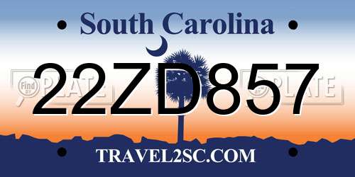 22ZD857 South Carolina License Plate