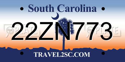 22ZN773 South Carolina License Plate