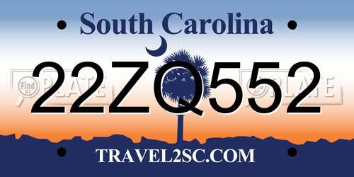 22ZQ552 South Carolina License Plate