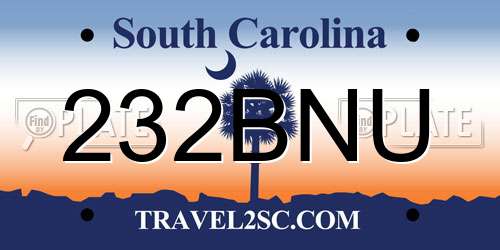 232BNU South Carolina License Plate