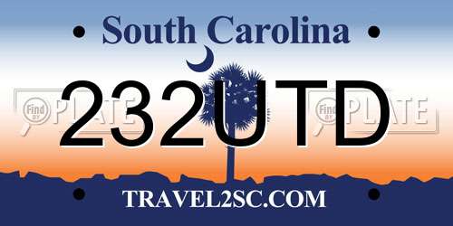 232UTD South Carolina License Plate